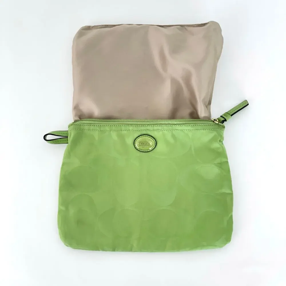 Coach Signature Nylon Packable Tote Bag Removable Pouch Lime Green Overnight - Picture 11 of 15